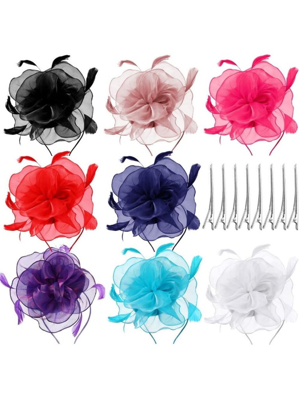 8 Pack Women's Fascinator Hats for Tea Party & Derby - Mesh, Flower, Veil